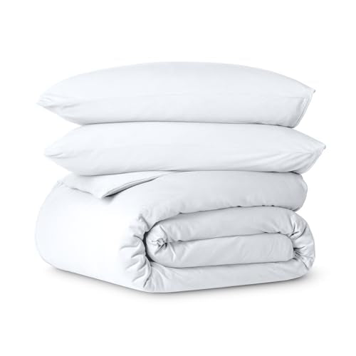 100% Organic Cotton Jersey Duvet Cover Set - Full/Queen Size - Ultra Soft - 100% Cotton - 3pcs - Corner Ties - Button Closure - Bedding Duvet Cover & Pillow Shams (Full/Queen, White)