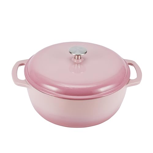 Cast Iron Dutch Oven Pot with Lid, Enameled, Round, Dual Handles, Heavy-Duty, Small, 4.3-Quart, White