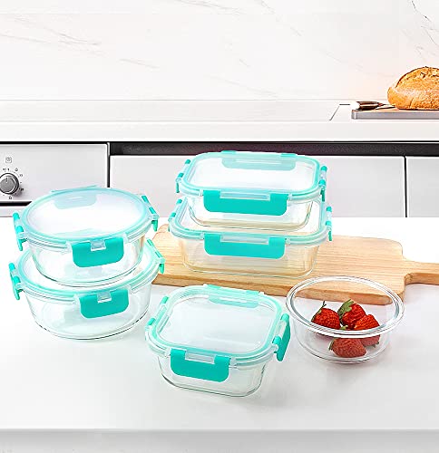 24-Piece Glass Food Storage Containers with Upgraded Snap Locking Lids,Glass Meal Prep Containers Set - Airtight Lunch Containers, Microwave, Oven, Freezer and Dishwasher