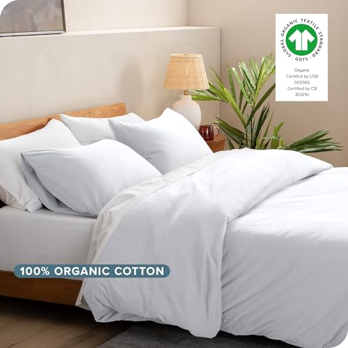 100% Organic Cotton Jersey Duvet Cover Set - Full/Queen Size - Ultra Soft - 100% Cotton - 3pcs - Corner Ties - Button Closure - Bedding Duvet Cover & Pillow Shams (Full/Queen, White)