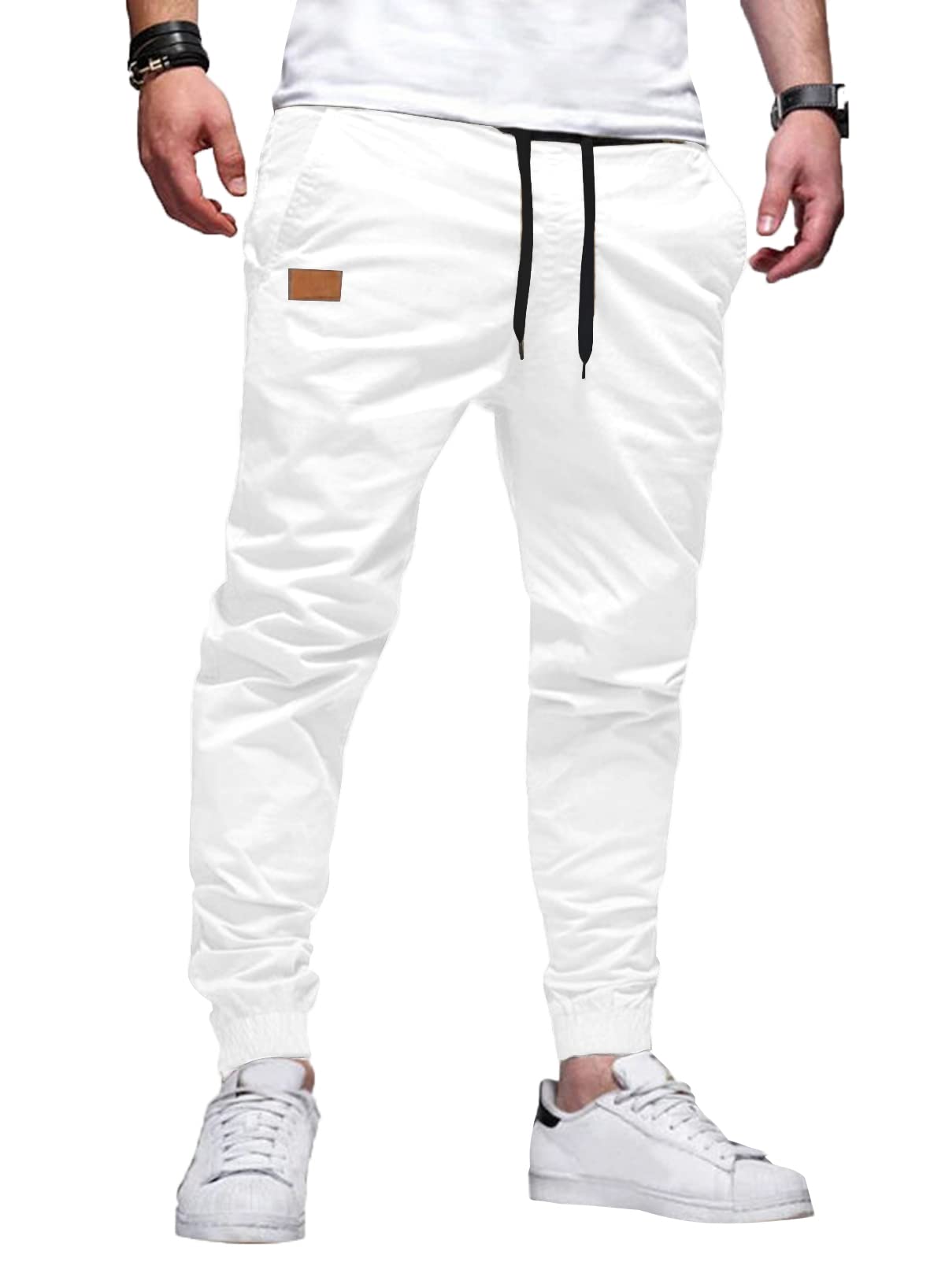 Mens Casual Joggers Pants - Cotton Drawstring Chino Cargo Pants Hiking Outdoor Twill Track Jogging Sweatpants Pants