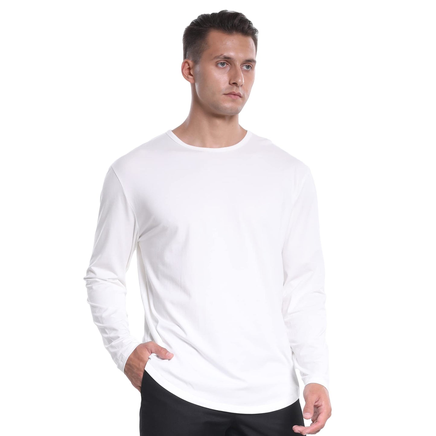 Men's Ultra Soft Bamboo Viscose T-Shirt Curve Hem Lightweight Cooling Short/Long Sleeve Casual Basic Tee Shirt