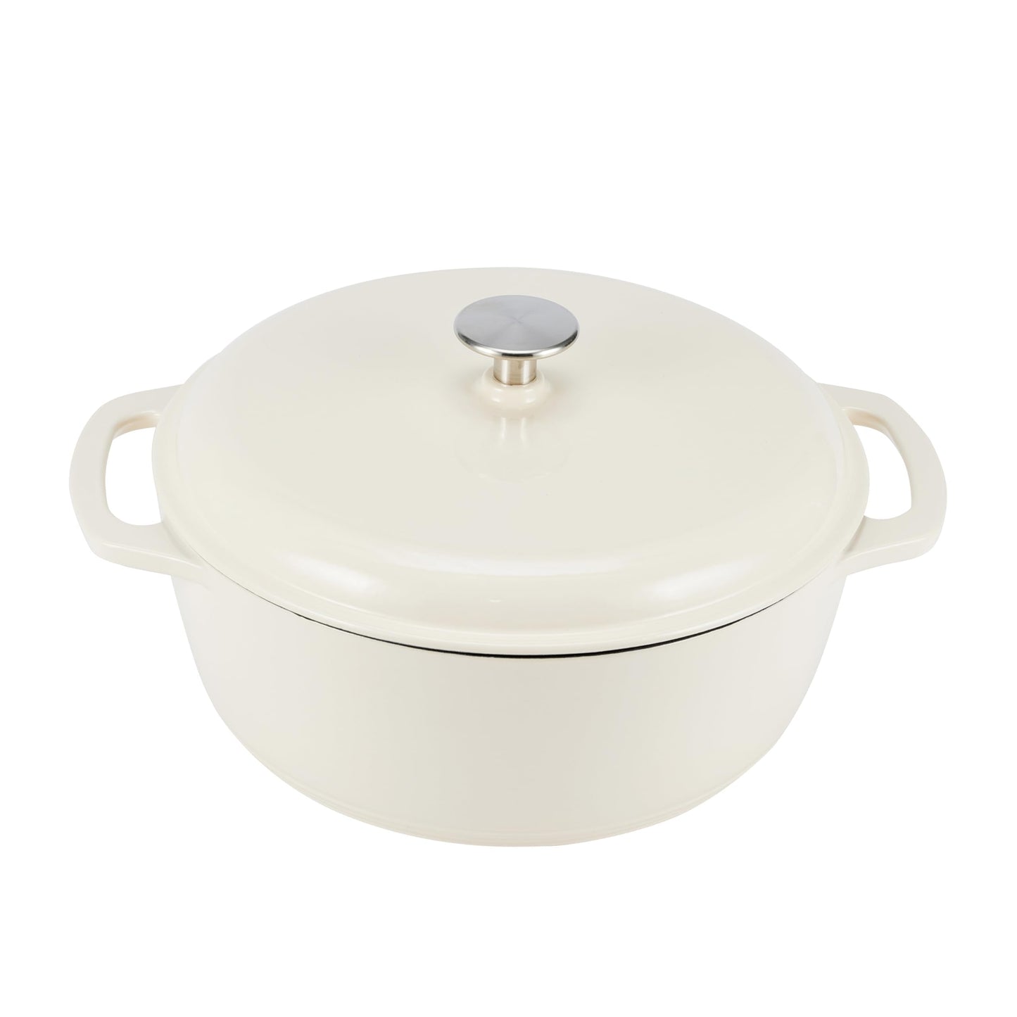 Cast Iron Dutch Oven Pot with Lid, Enameled, Round, Dual Handles, Heavy-Duty, Small, 4.3-Quart, White