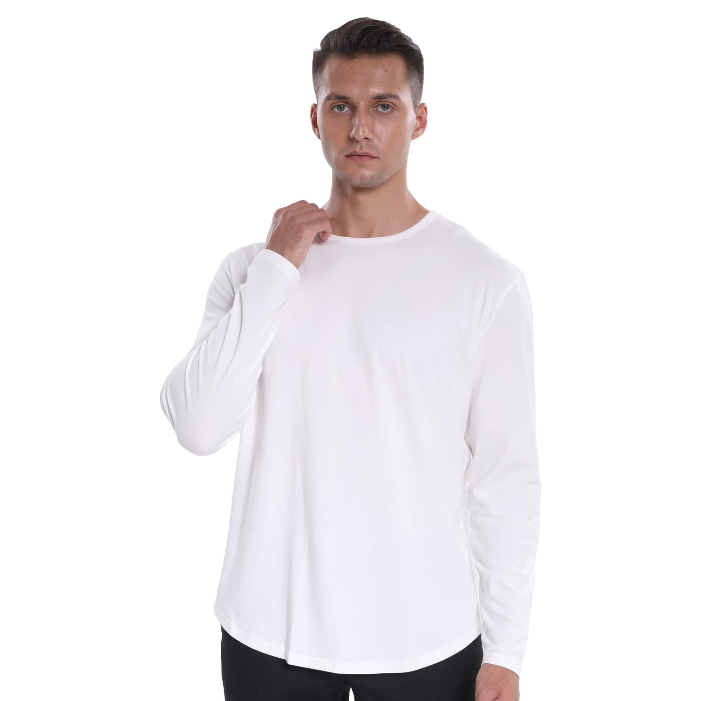 Men's Ultra Soft Bamboo Viscose T-Shirt Curve Hem Lightweight Cooling Short/Long Sleeve Casual Basic Tee Shirt