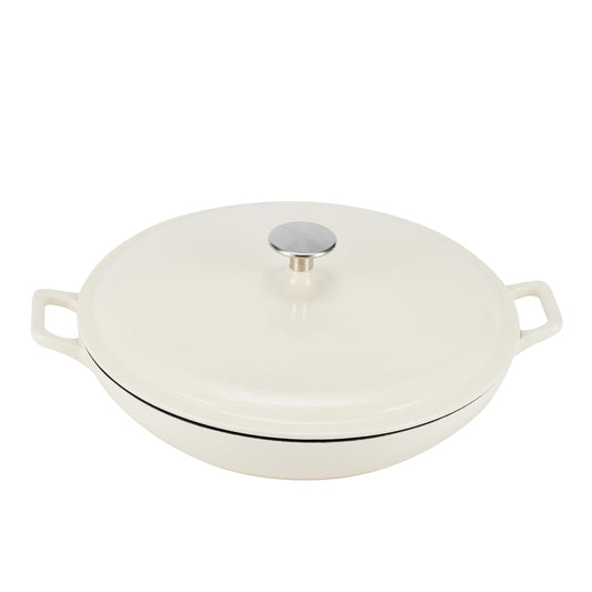 Enameled Cast Iron Covered Round Casserole Skillet with Lid for Oven, 3.3-Quart, White