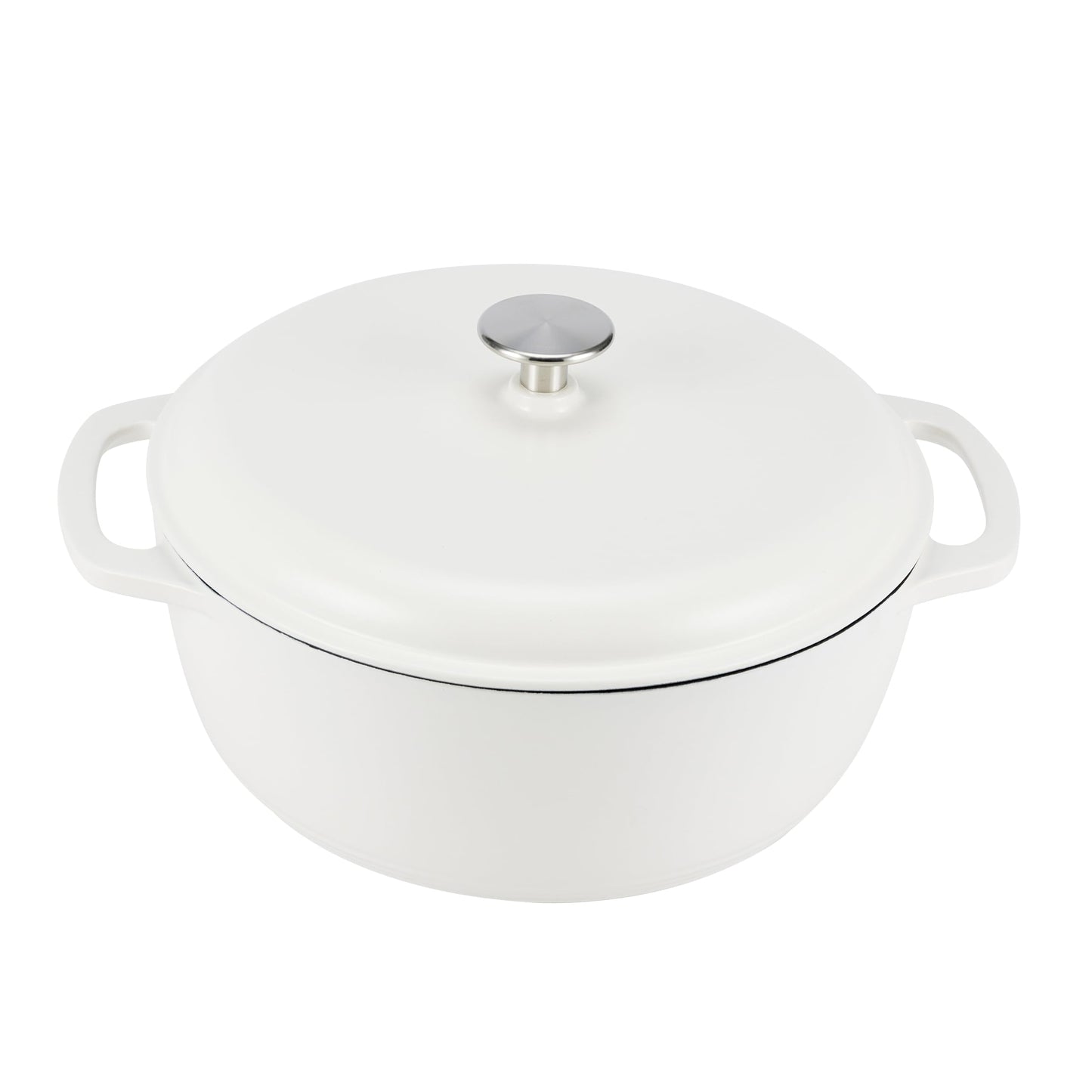 Cast Iron Dutch Oven Pot with Lid, Enameled, Round, Dual Handles, Heavy-Duty, Small, 4.3-Quart, White