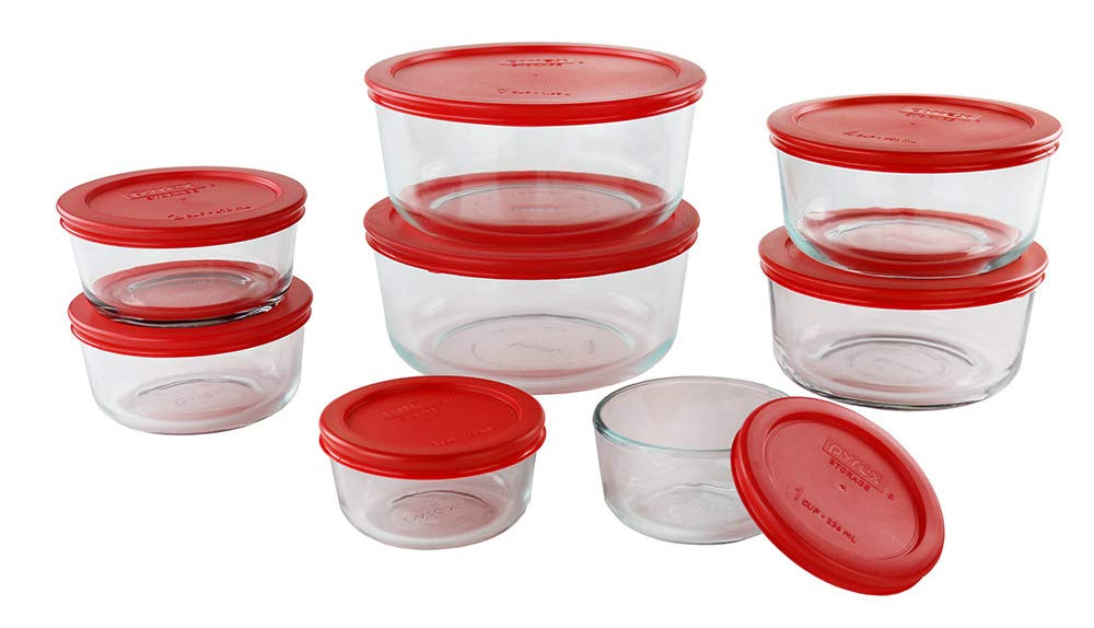 Pyrex 14-Pc Glass Food Storage Set - 7, 4, 2 & 1-Cup Round Containers with Lids - BPA-Free, Dishwasher & Microwave Safe