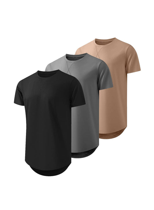 Mens 3 Pack Cotton Hipster Hip Hop Longline Crewneck T-Shirt