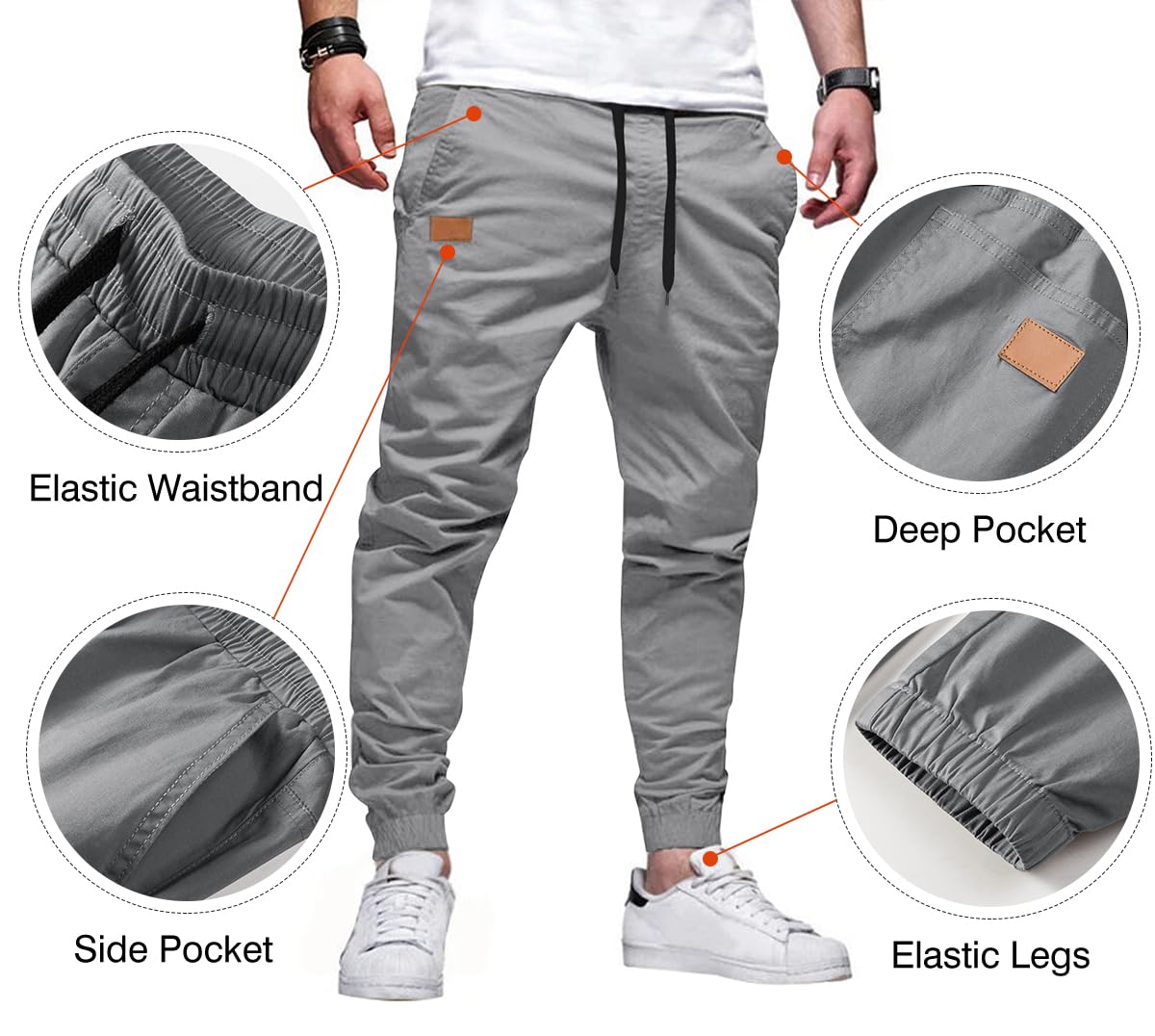 Mens Casual Joggers Pants - Cotton Drawstring Chino Cargo Pants Hiking Outdoor Twill Track Jogging Sweatpants Pants