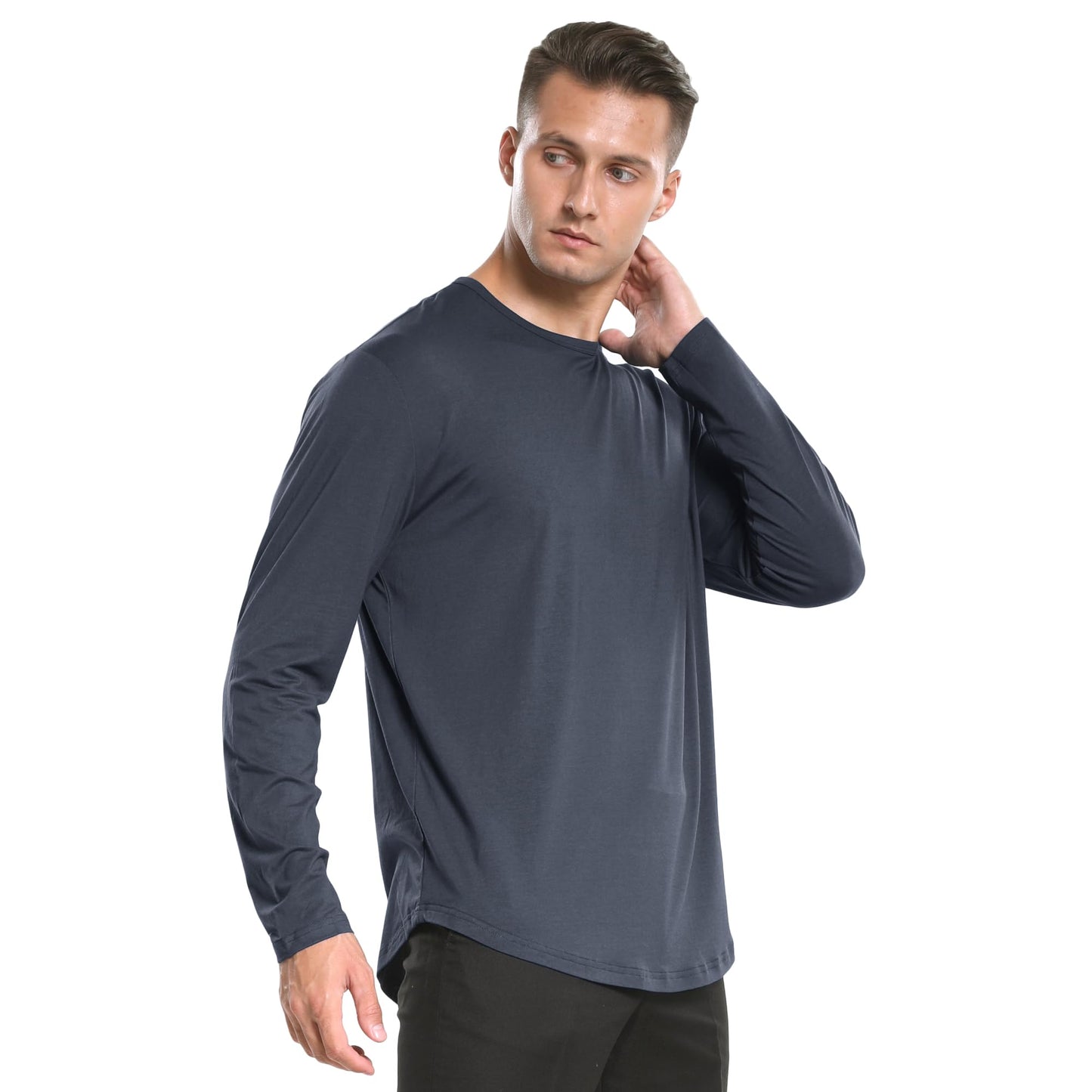 Men's Ultra Soft Bamboo Viscose T-Shirt Curve Hem Lightweight Cooling Short/Long Sleeve Casual Basic Tee Shirt