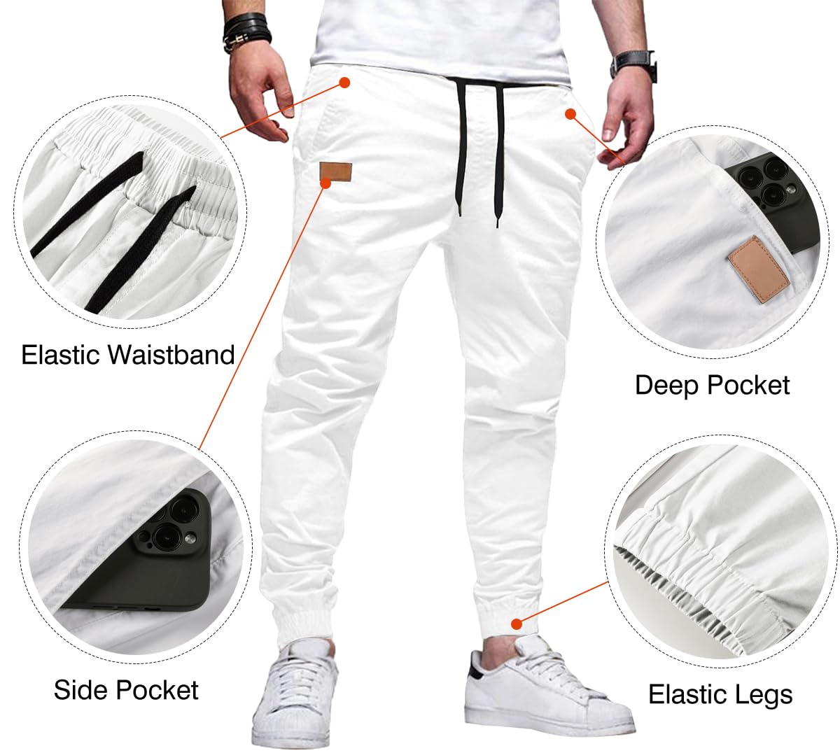 Mens Casual Joggers Pants - Cotton Drawstring Chino Cargo Pants Hiking Outdoor Twill Track Jogging Sweatpants Pants