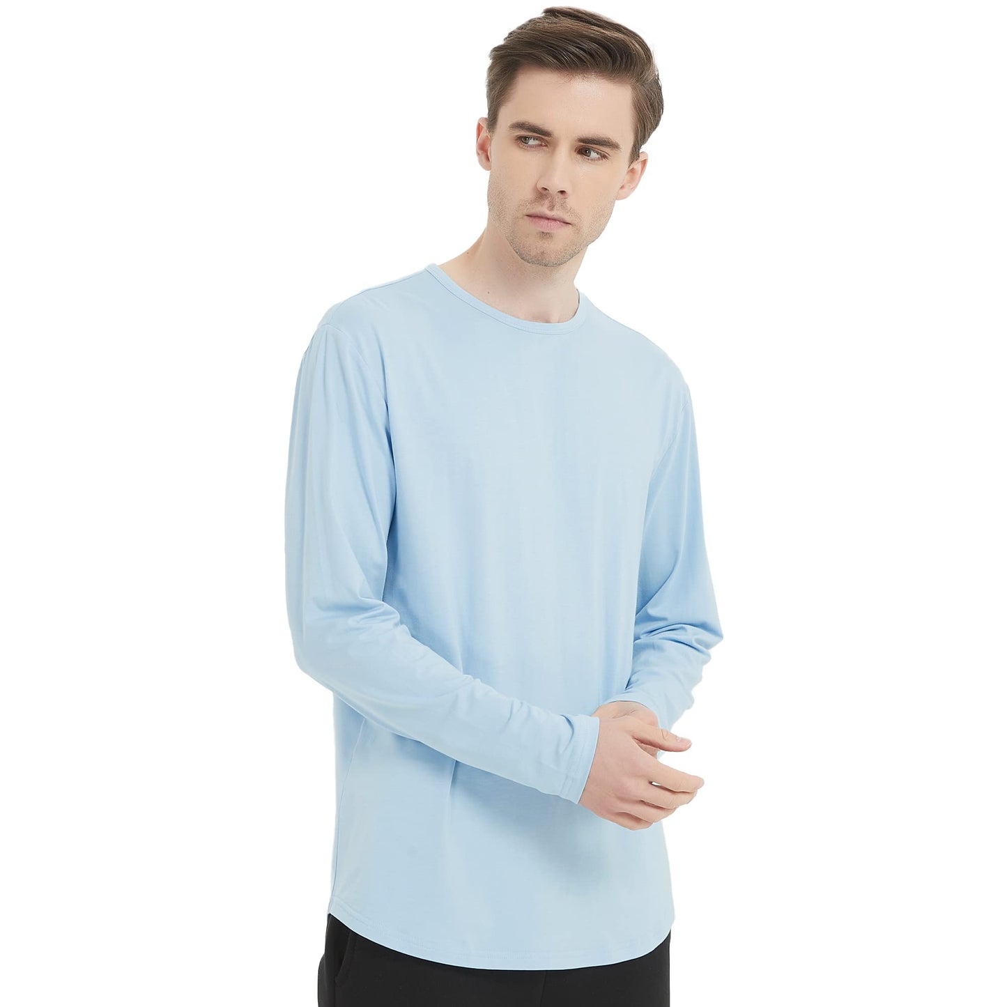 Men's Ultra Soft Bamboo Viscose T-Shirt Curve Hem Lightweight Cooling Short/Long Sleeve Casual Basic Tee Shirt