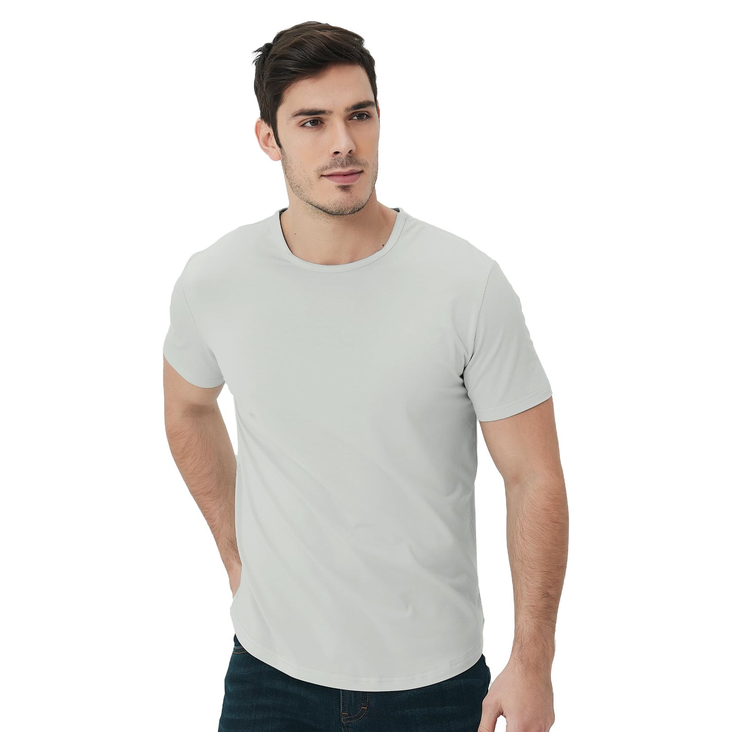 Men's Ultra Soft Bamboo Viscose T-Shirt Curve Hem Lightweight Cooling Short/Long Sleeve Casual Basic Tee Shirt