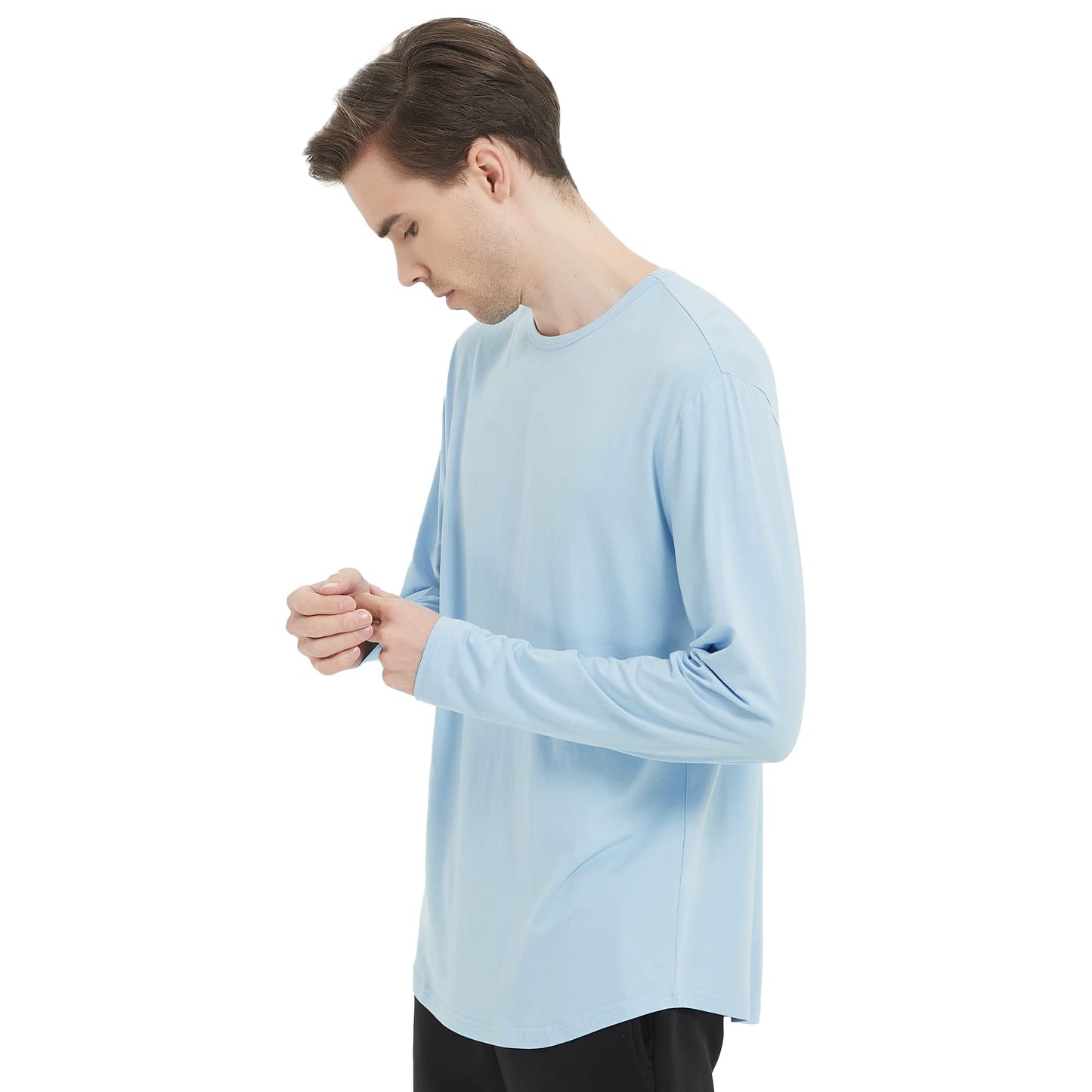 Men's Ultra Soft Bamboo Viscose T-Shirt Curve Hem Lightweight Cooling Short/Long Sleeve Casual Basic Tee Shirt