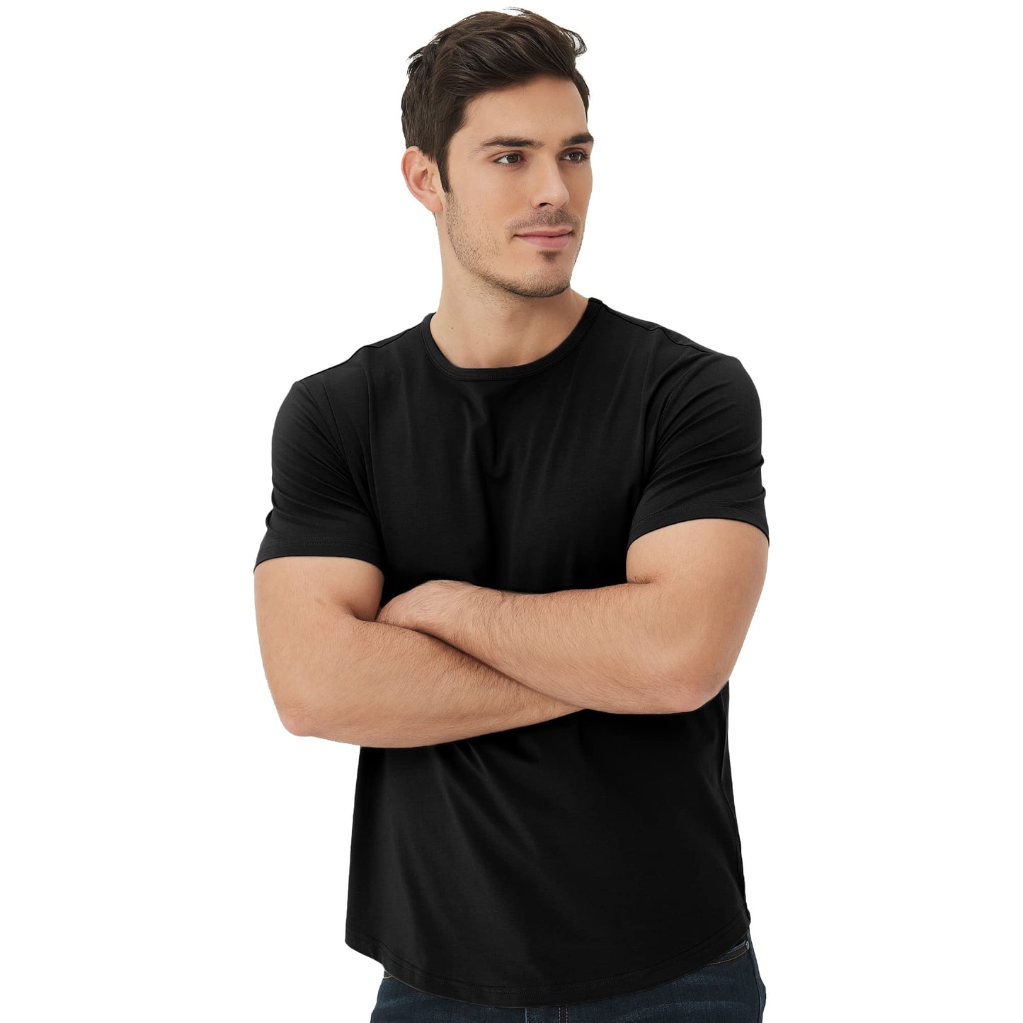 Men's Ultra Soft Bamboo Viscose T-Shirt Curve Hem Lightweight Cooling Short/Long Sleeve Casual Basic Tee Shirt