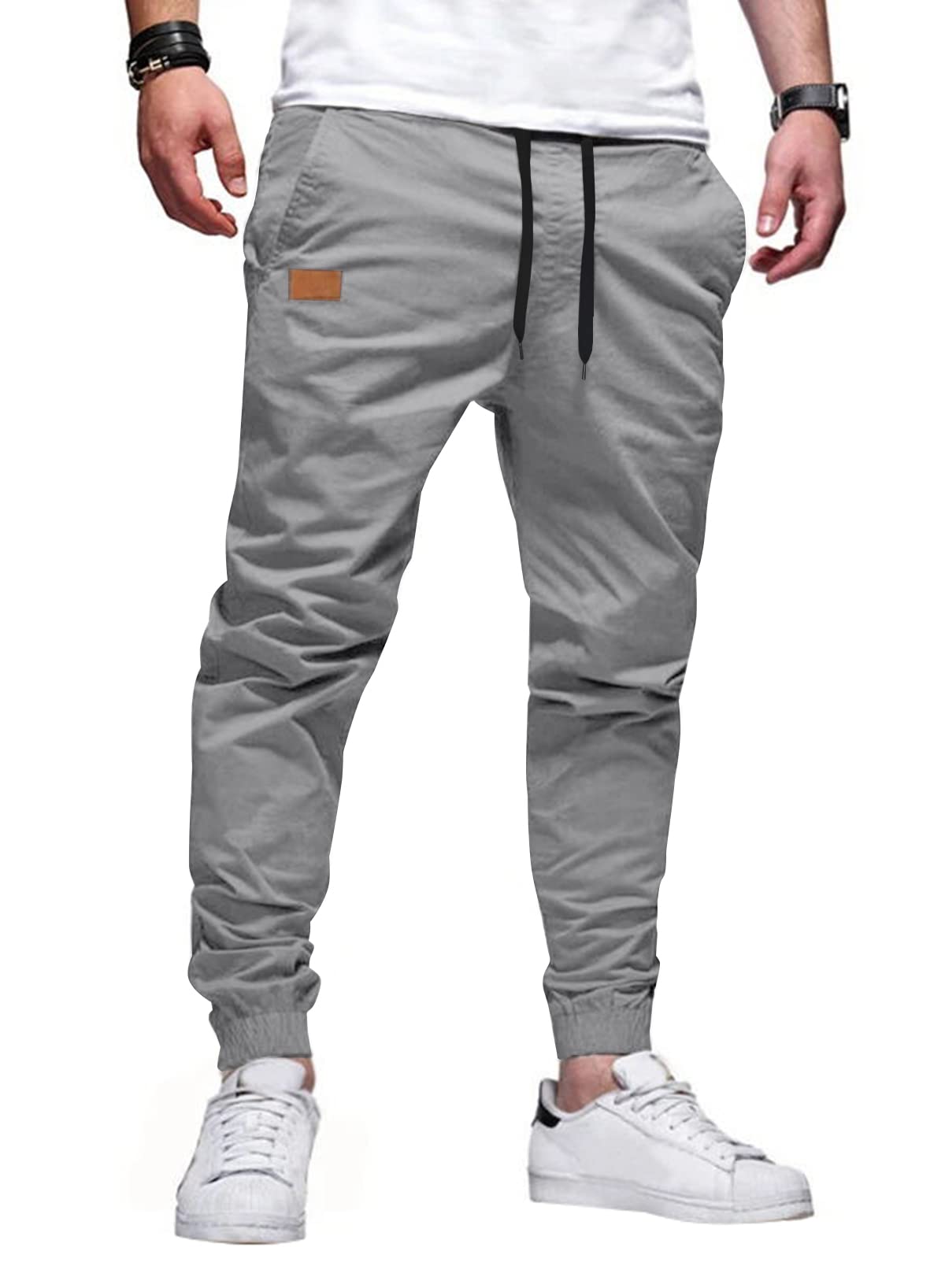 Mens Casual Joggers Pants - Cotton Drawstring Chino Cargo Pants Hiking Outdoor Twill Track Jogging Sweatpants Pants