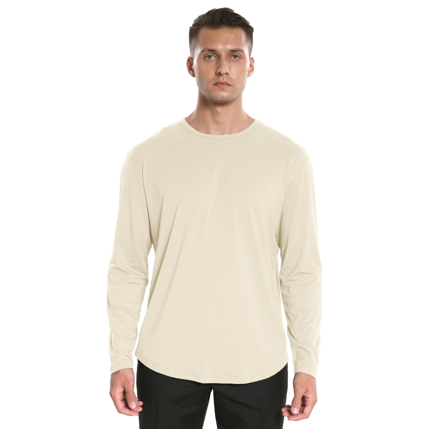 Men's Ultra Soft Bamboo Viscose T-Shirt Curve Hem Lightweight Cooling Short/Long Sleeve Casual Basic Tee Shirt