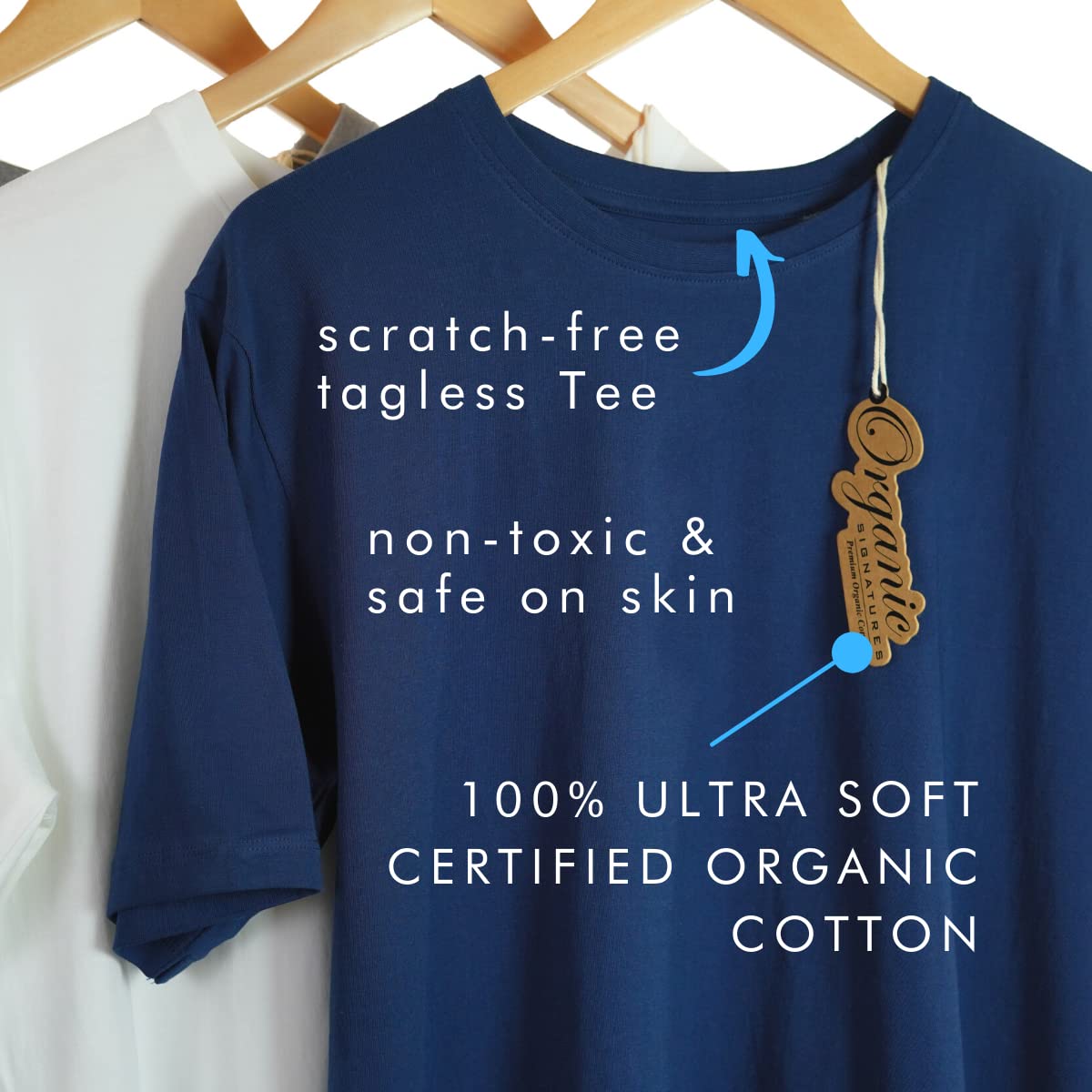 Crewneck 100% Certified Organic Cotton, Soft Shirts for Men