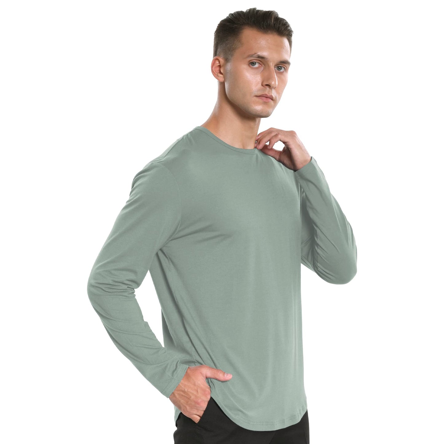 Men's Ultra Soft Bamboo Viscose T-Shirt Curve Hem Lightweight Cooling Short/Long Sleeve Casual Basic Tee Shirt