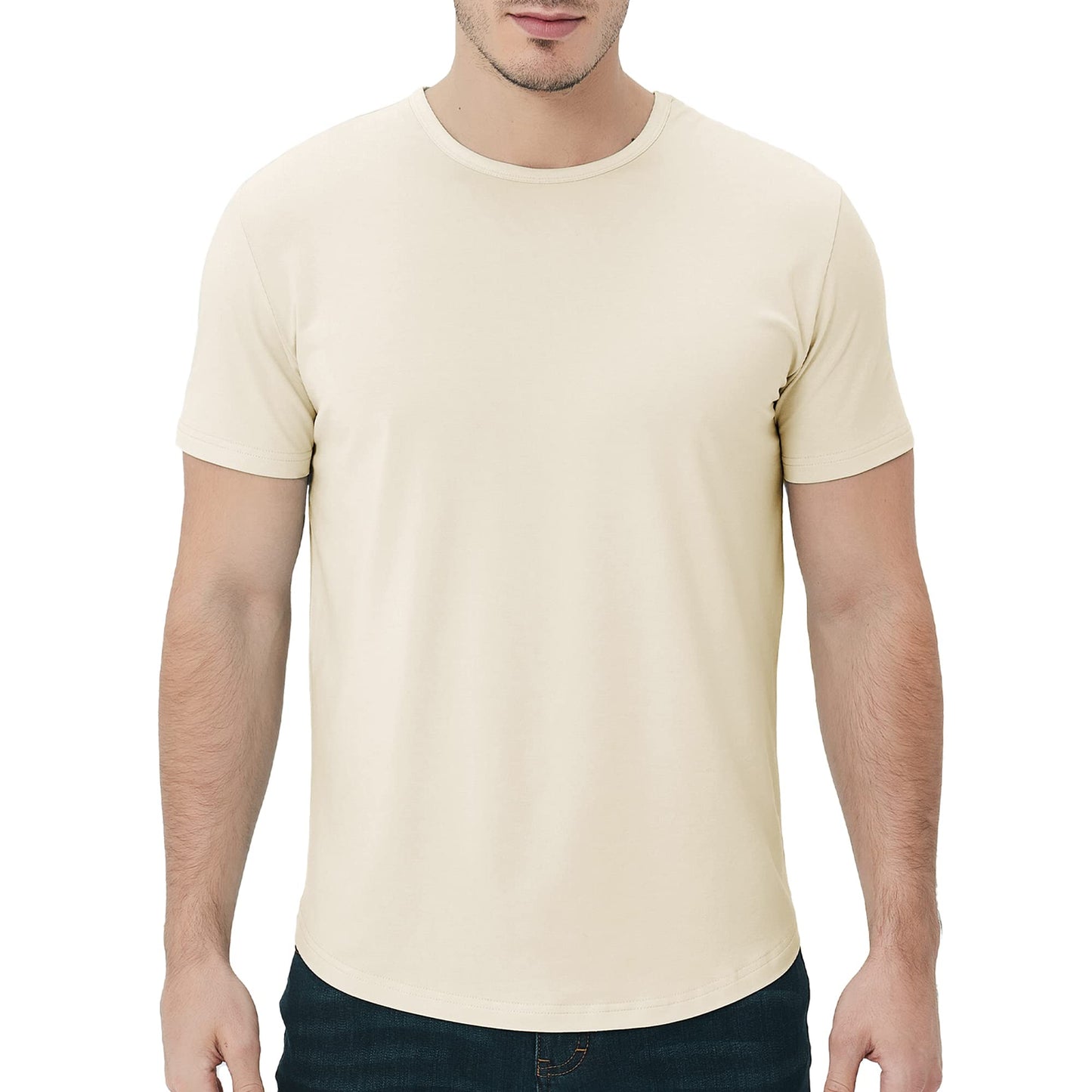 Men's Ultra Soft Bamboo Viscose T-Shirt Curve Hem Lightweight Cooling Short/Long Sleeve Casual Basic Tee Shirt