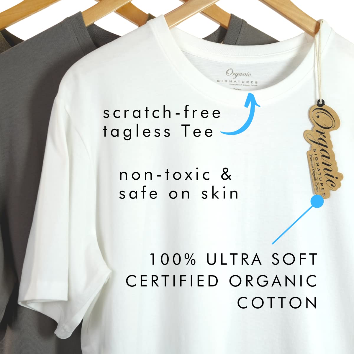 Crewneck 100% Certified Organic Cotton, Soft Shirts for Men