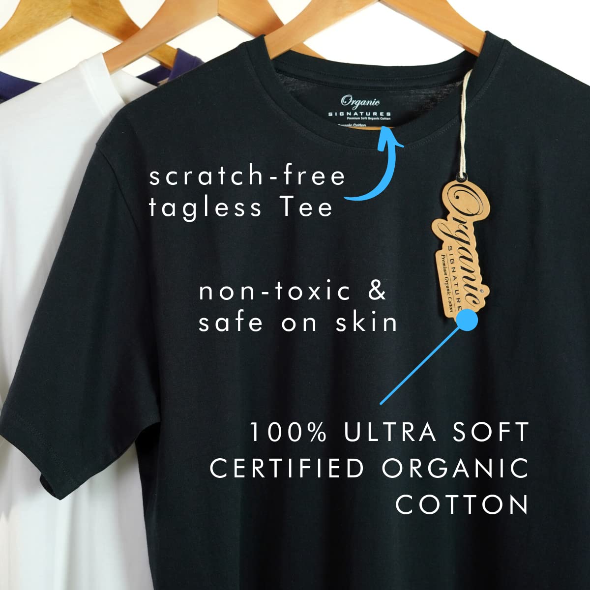 Crewneck 100% Certified Organic Cotton, Soft Shirts for Men