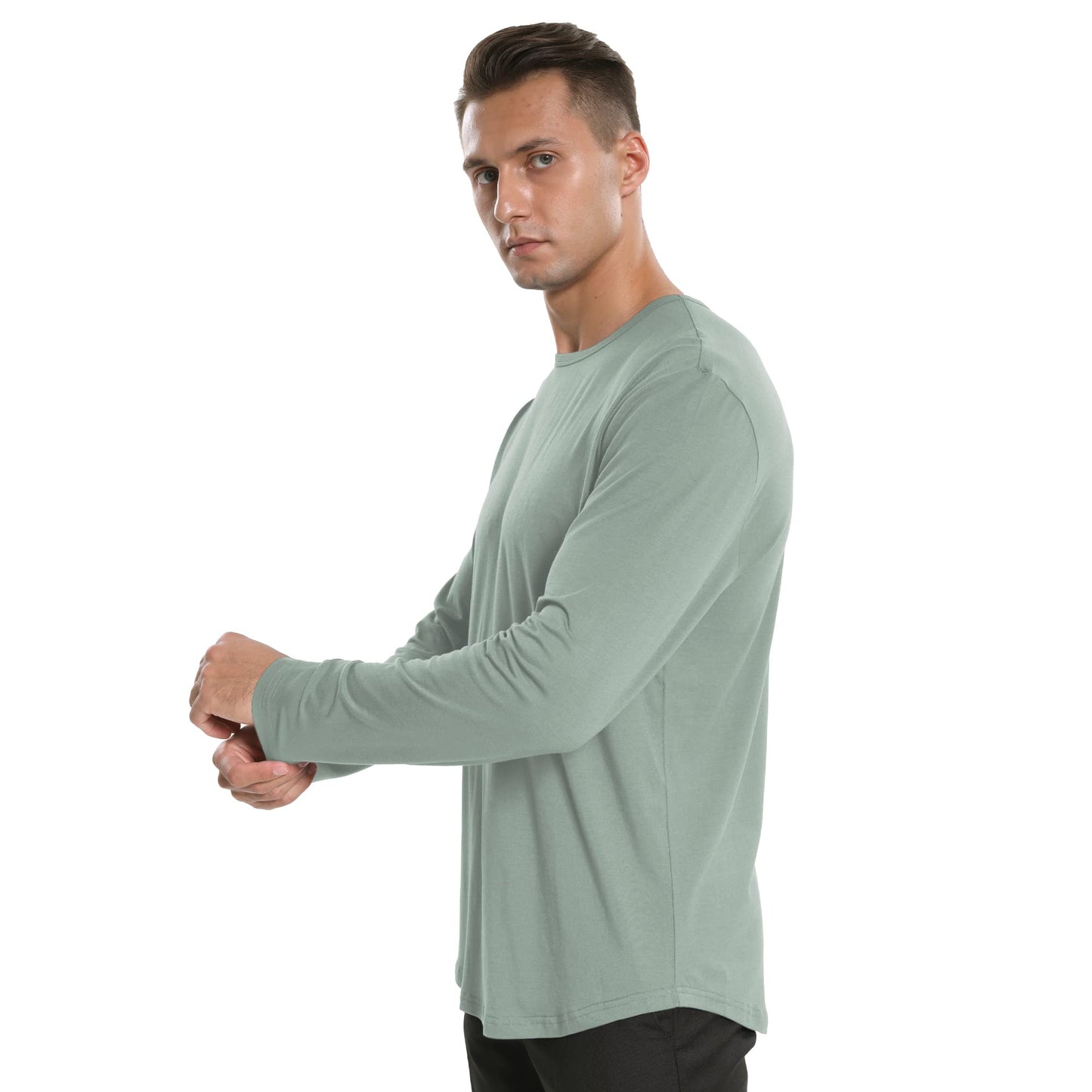 Men's Ultra Soft Bamboo Viscose T-Shirt Curve Hem Lightweight Cooling Short/Long Sleeve Casual Basic Tee Shirt