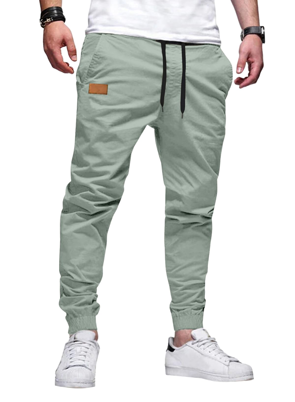 Mens Casual Joggers Pants - Cotton Drawstring Chino Cargo Pants Hiking Outdoor Twill Track Jogging Sweatpants Pants