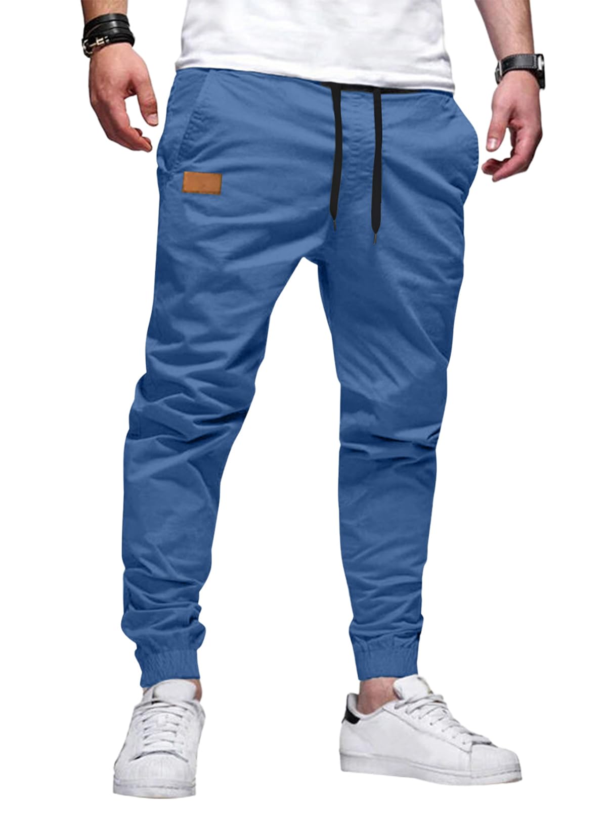 Mens Casual Joggers Pants - Cotton Drawstring Chino Cargo Pants Hiking Outdoor Twill Track Jogging Sweatpants Pants