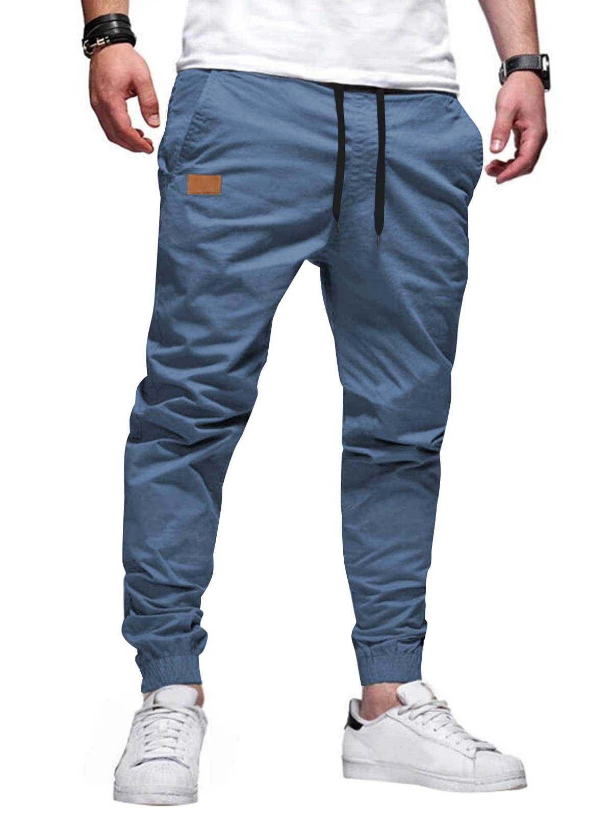 Mens Casual Joggers Pants - Cotton Drawstring Chino Cargo Pants Hiking Outdoor Twill Track Jogging Sweatpants Pants