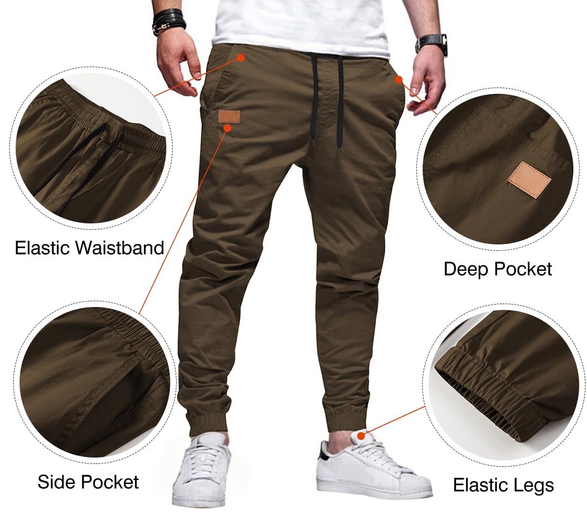 Mens Casual Joggers Pants - Cotton Drawstring Chino Cargo Pants Hiking Outdoor Twill Track Jogging Sweatpants Pants