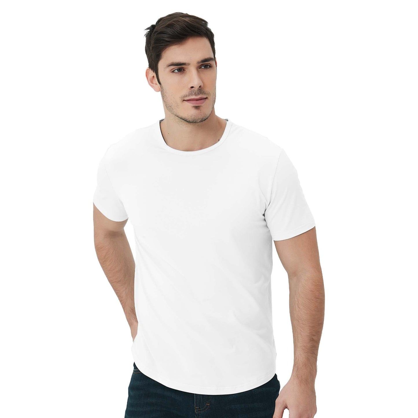 Men's Ultra Soft Bamboo Viscose T-Shirt Curve Hem Lightweight Cooling Short/Long Sleeve Casual Basic Tee Shirt