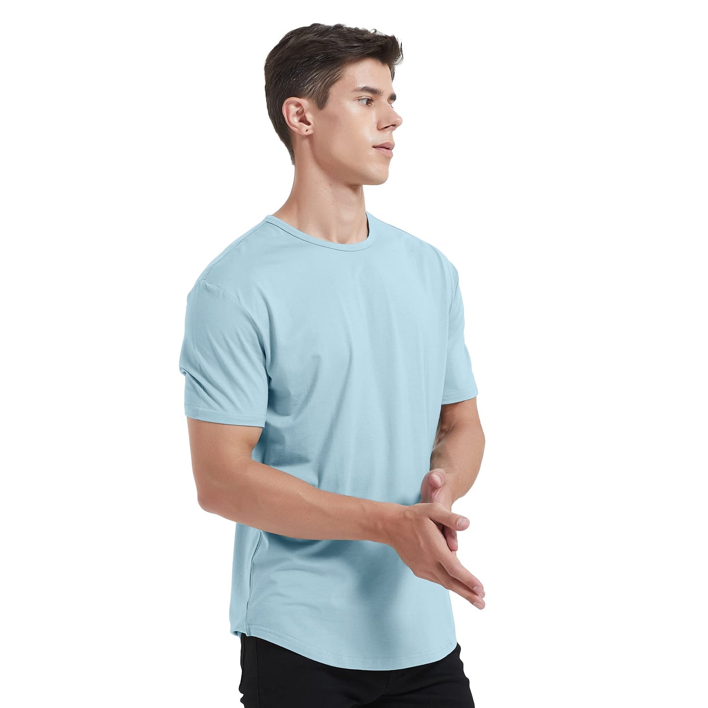 Men's Ultra Soft Bamboo Viscose T-Shirt Curve Hem Lightweight Cooling Short/Long Sleeve Casual Basic Tee Shirt