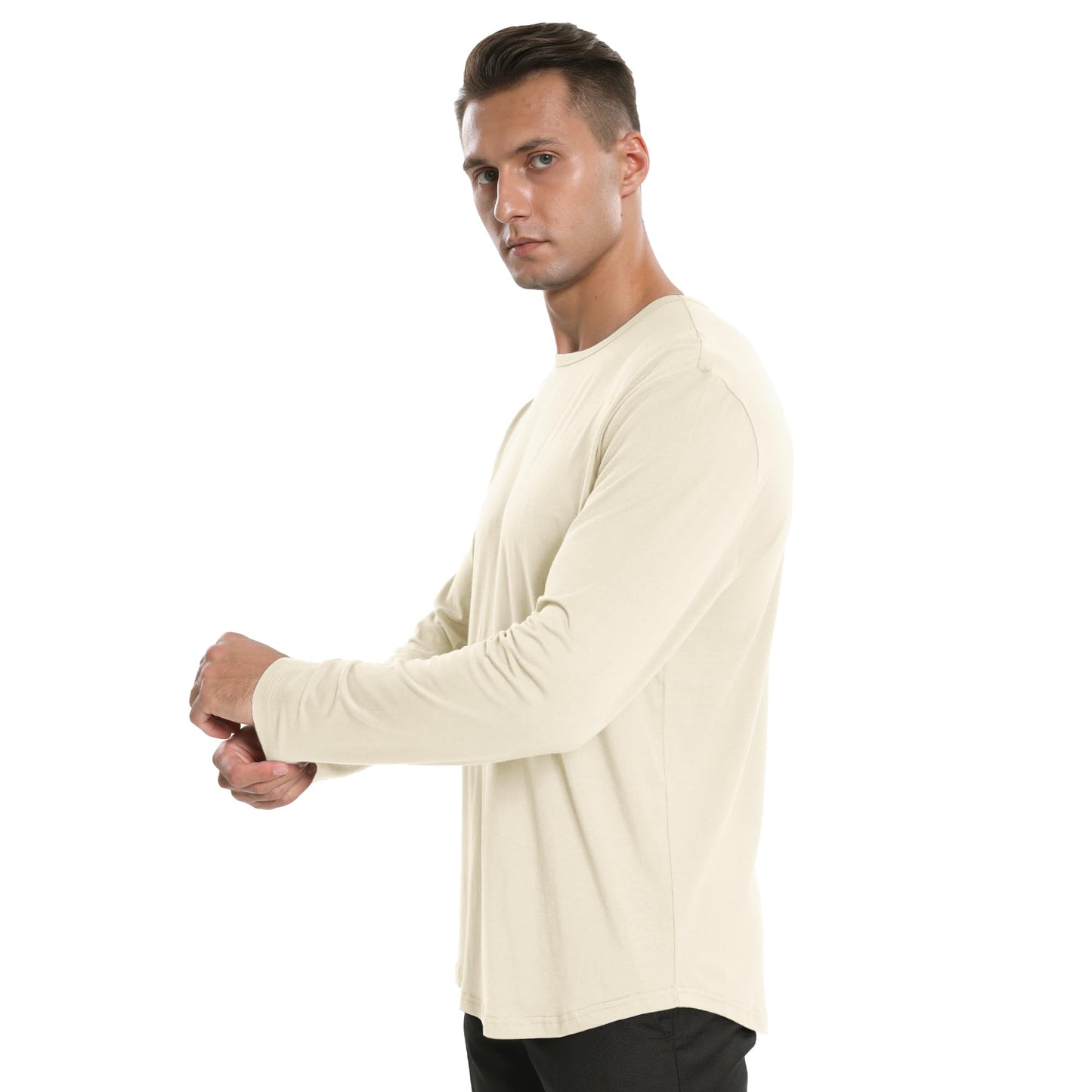 Men's Ultra Soft Bamboo Viscose T-Shirt Curve Hem Lightweight Cooling Short/Long Sleeve Casual Basic Tee Shirt