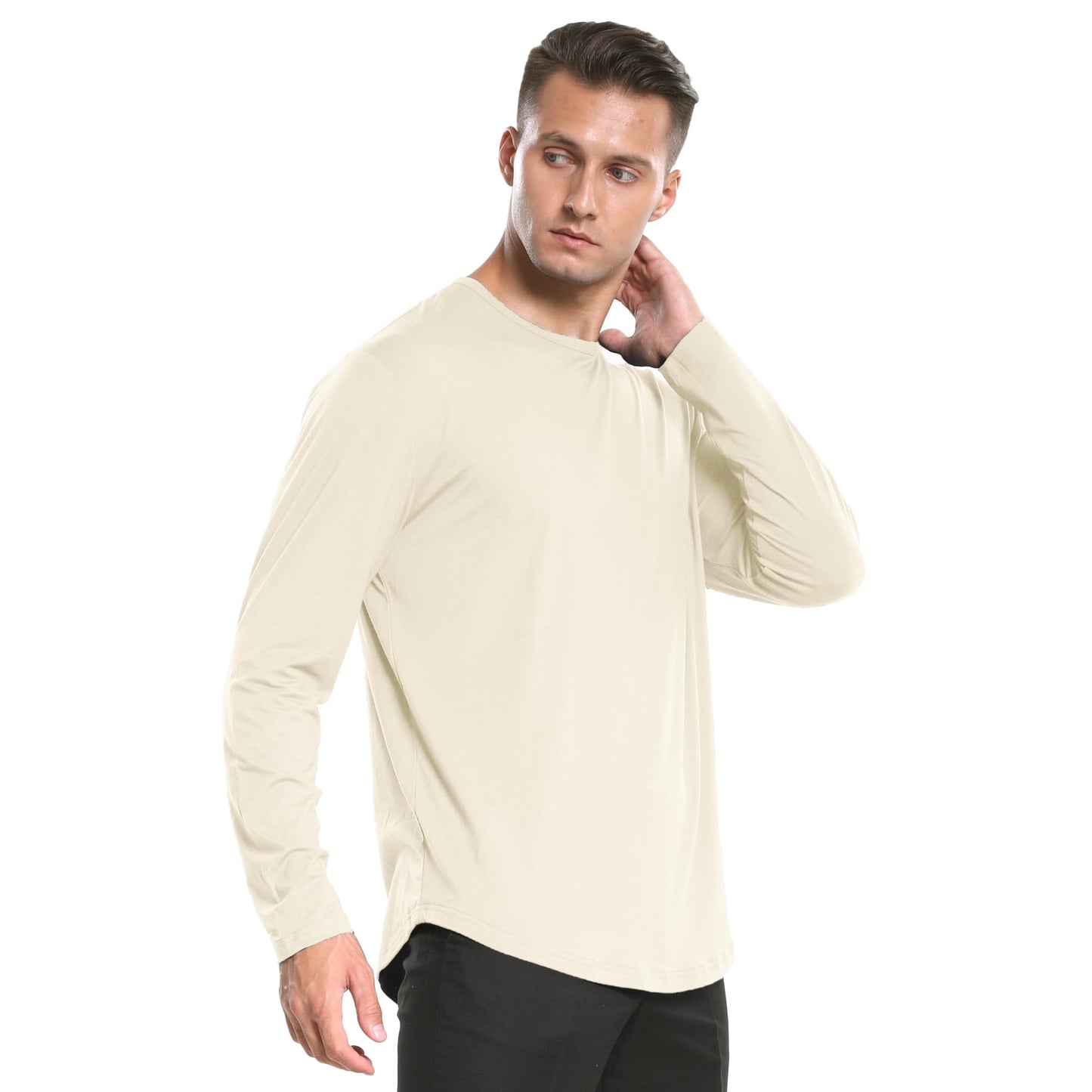 Men's Ultra Soft Bamboo Viscose T-Shirt Curve Hem Lightweight Cooling Short/Long Sleeve Casual Basic Tee Shirt