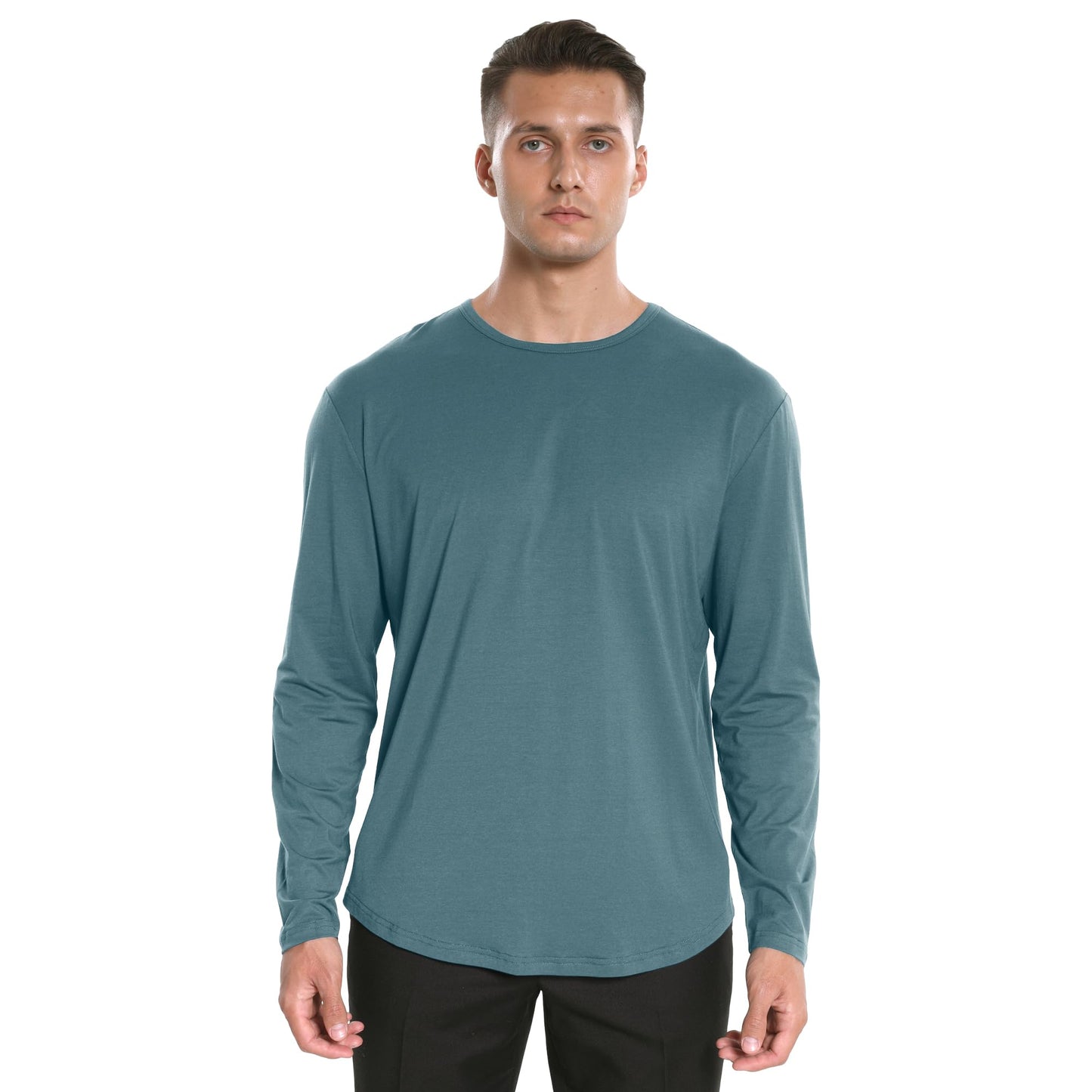 Men's Ultra Soft Bamboo Viscose T-Shirt Curve Hem Lightweight Cooling Short/Long Sleeve Casual Basic Tee Shirt