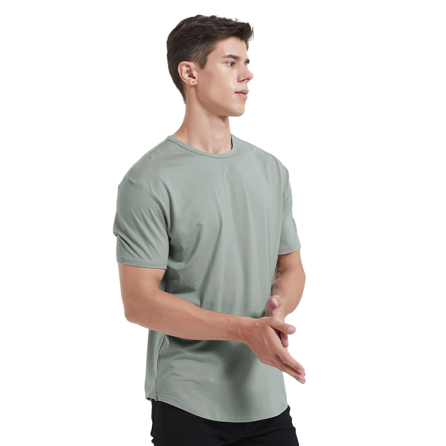 Men's Ultra Soft Bamboo Viscose T-Shirt Curve Hem Lightweight Cooling Short/Long Sleeve Casual Basic Tee Shirt