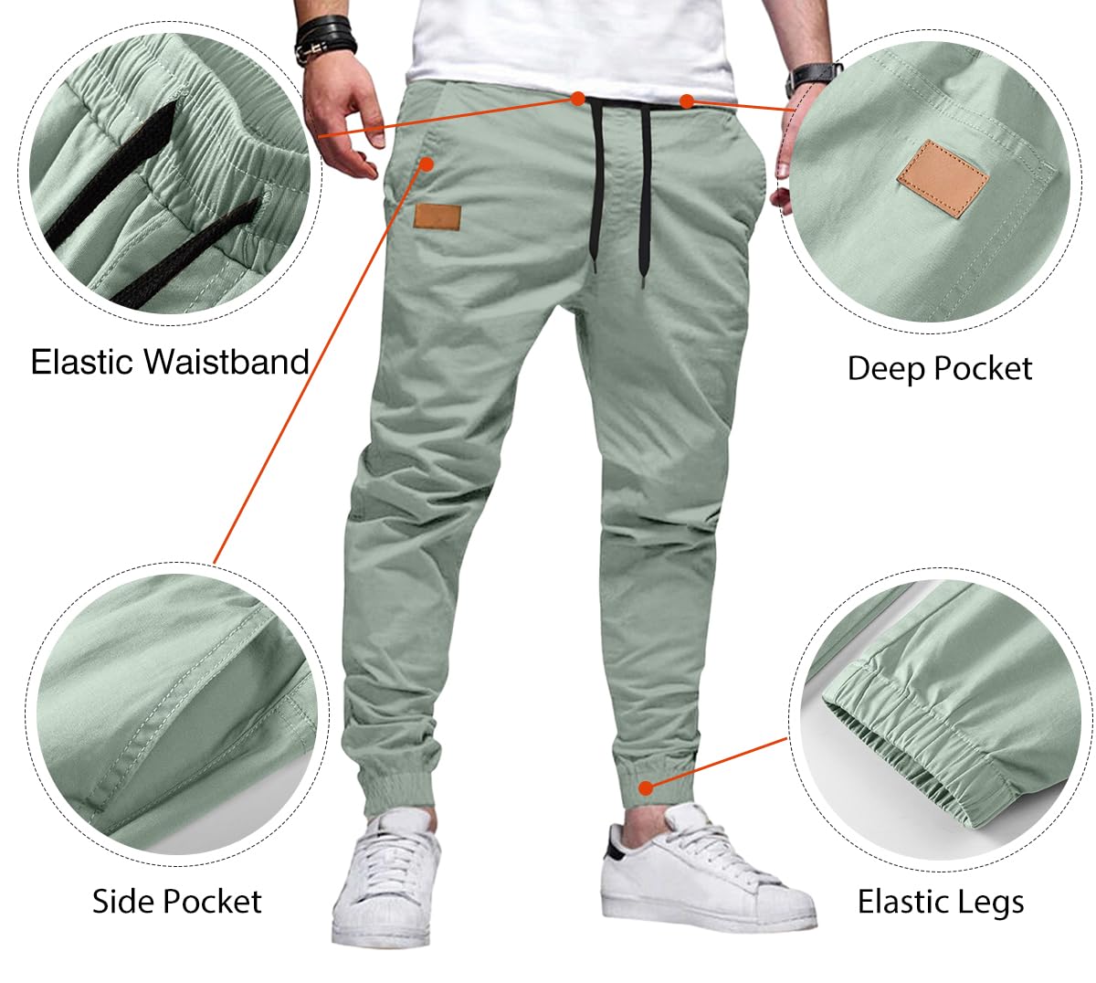 Mens Casual Joggers Pants - Cotton Drawstring Chino Cargo Pants Hiking Outdoor Twill Track Jogging Sweatpants Pants