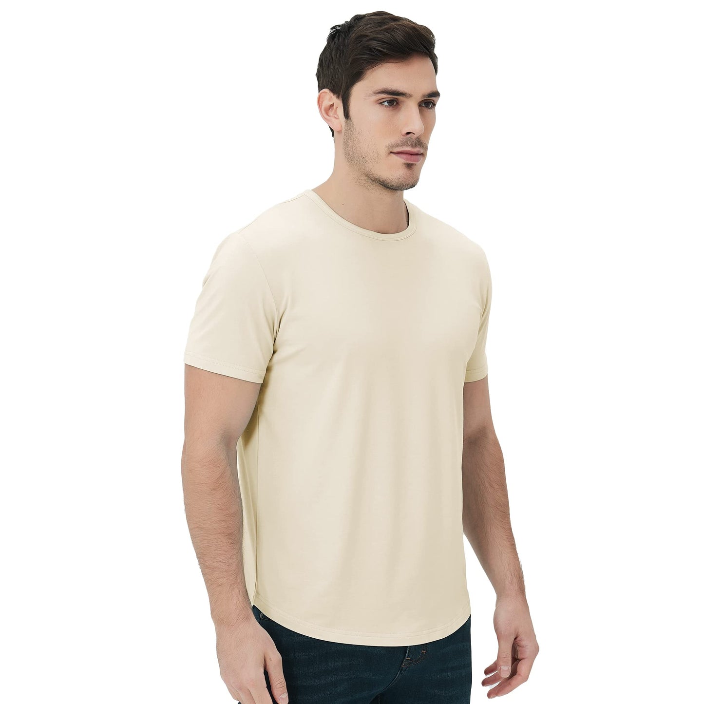 Men's Ultra Soft Bamboo Viscose T-Shirt Curve Hem Lightweight Cooling Short/Long Sleeve Casual Basic Tee Shirt