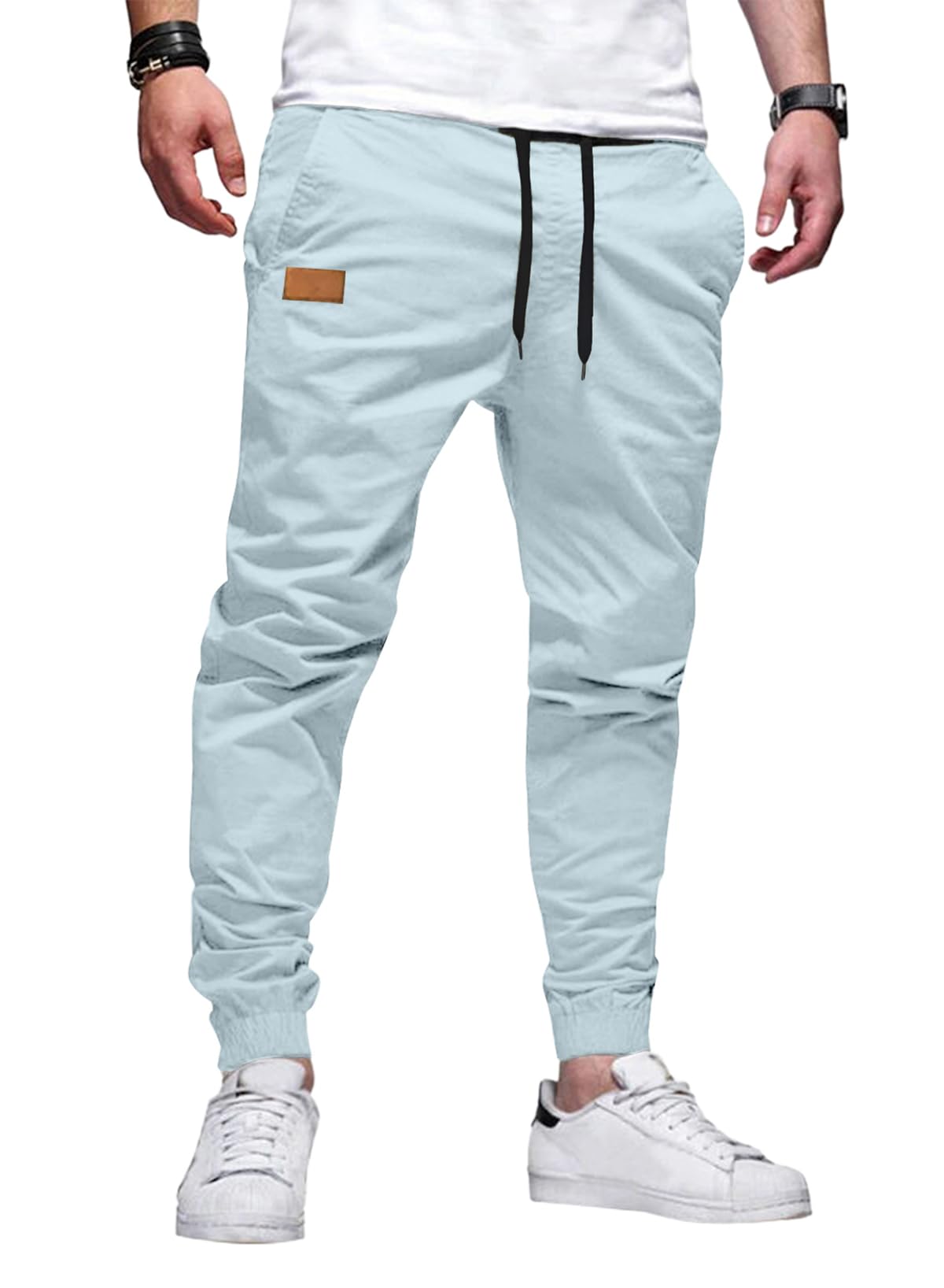 Mens Casual Joggers Pants - Cotton Drawstring Chino Cargo Pants Hiking Outdoor Twill Track Jogging Sweatpants Pants