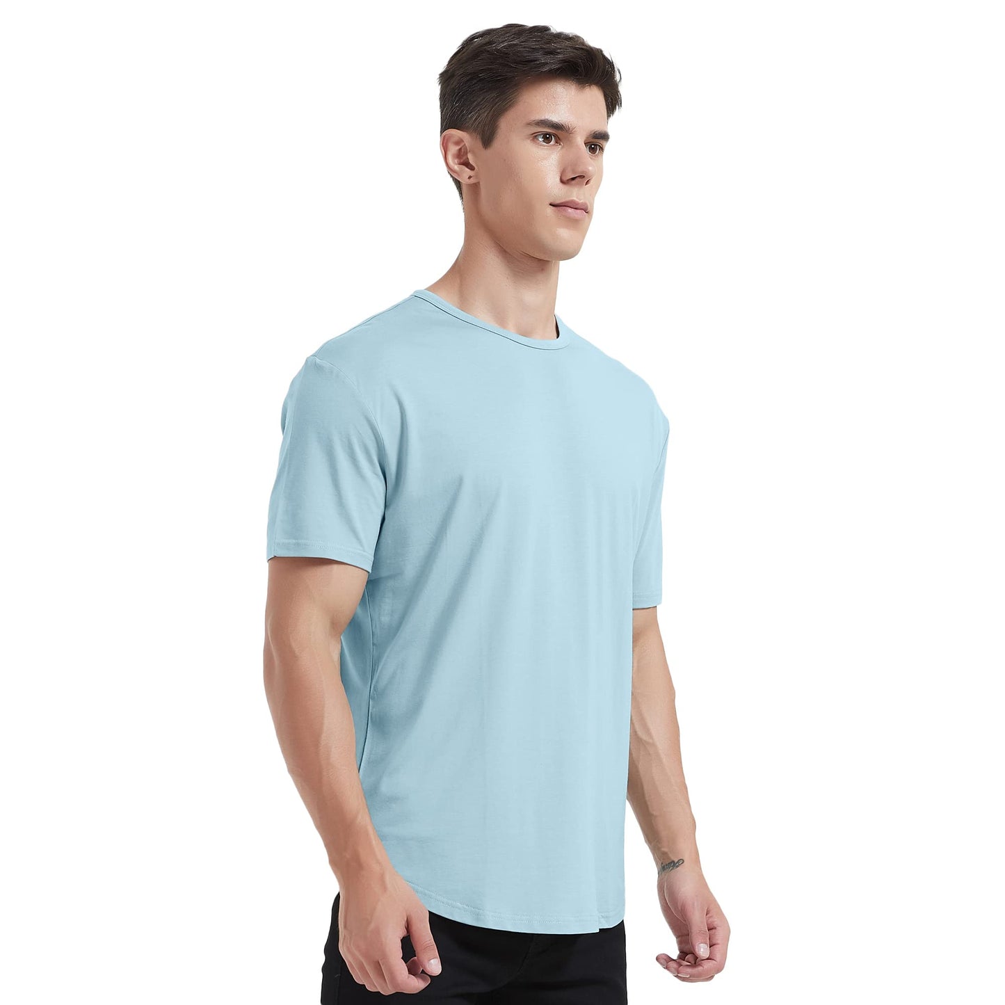 Men's Ultra Soft Bamboo Viscose T-Shirt Curve Hem Lightweight Cooling Short/Long Sleeve Casual Basic Tee Shirt