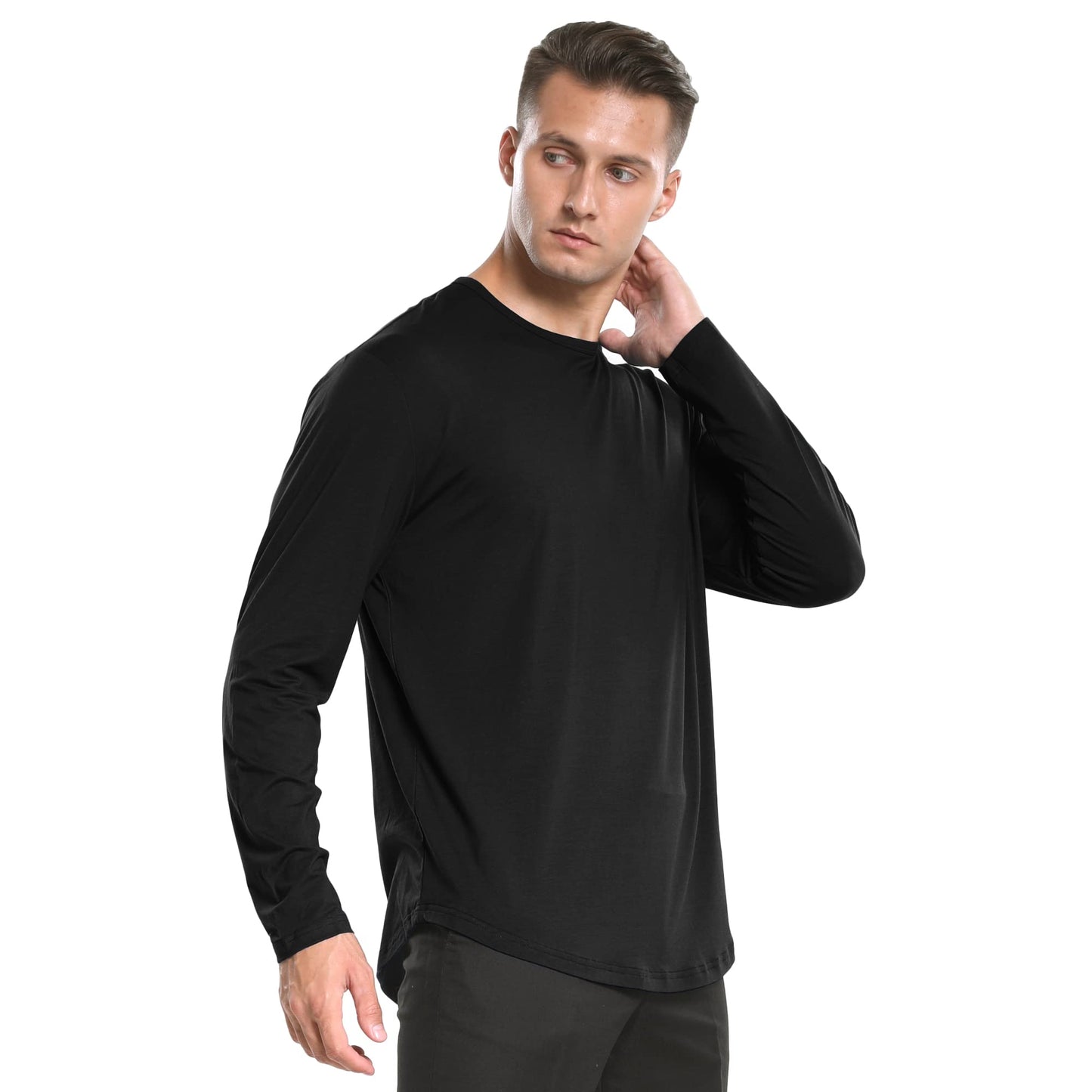 Men's Ultra Soft Bamboo Viscose T-Shirt Curve Hem Lightweight Cooling Short/Long Sleeve Casual Basic Tee Shirt