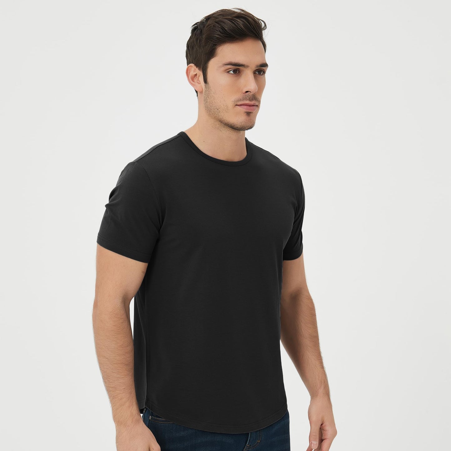 Men's Ultra Soft Bamboo Viscose T-Shirt Curve Hem Lightweight Cooling Short/Long Sleeve Casual Basic Tee Shirt