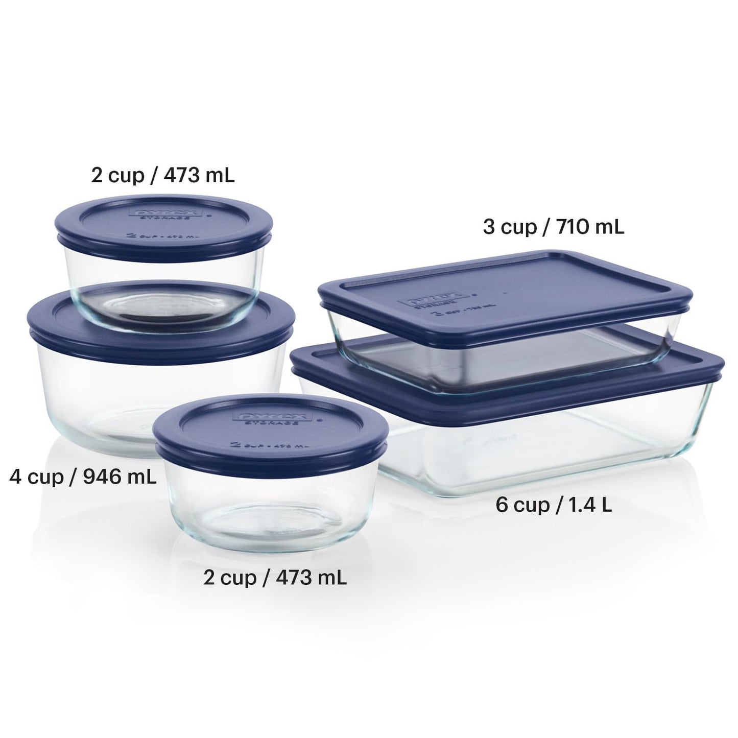 Pyrex 14-Pc Glass Food Storage Set - 7, 4, 2 & 1-Cup Round Containers with Lids - BPA-Free, Dishwasher & Microwave Safe