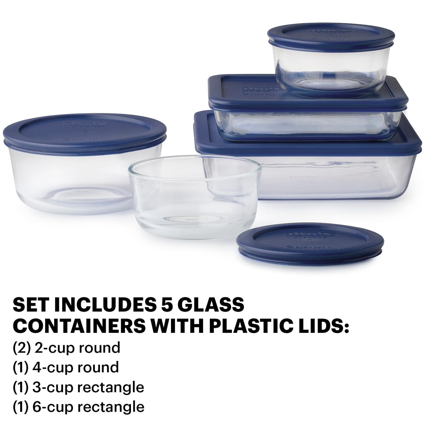 Pyrex 14-Pc Glass Food Storage Set - 7, 4, 2 & 1-Cup Round Containers with Lids - BPA-Free, Dishwasher & Microwave Safe