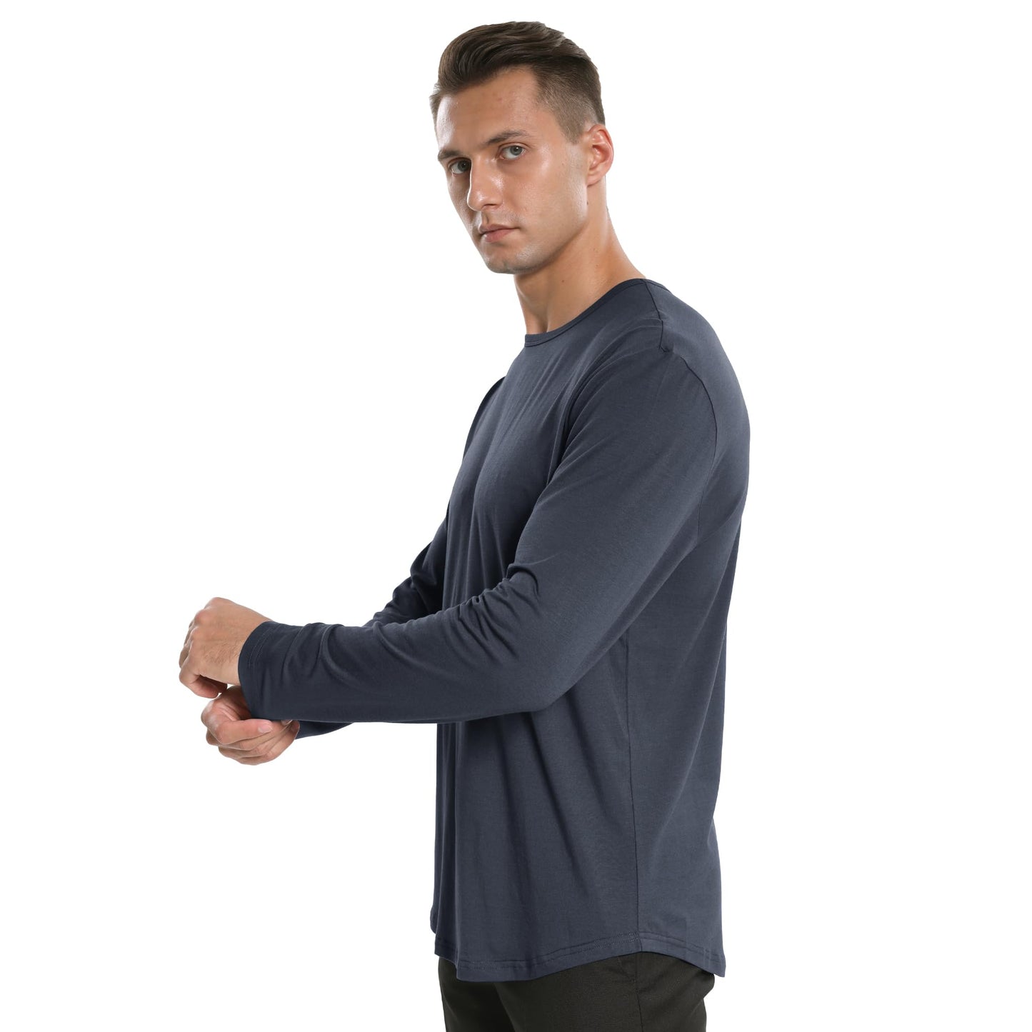 Men's Ultra Soft Bamboo Viscose T-Shirt Curve Hem Lightweight Cooling Short/Long Sleeve Casual Basic Tee Shirt