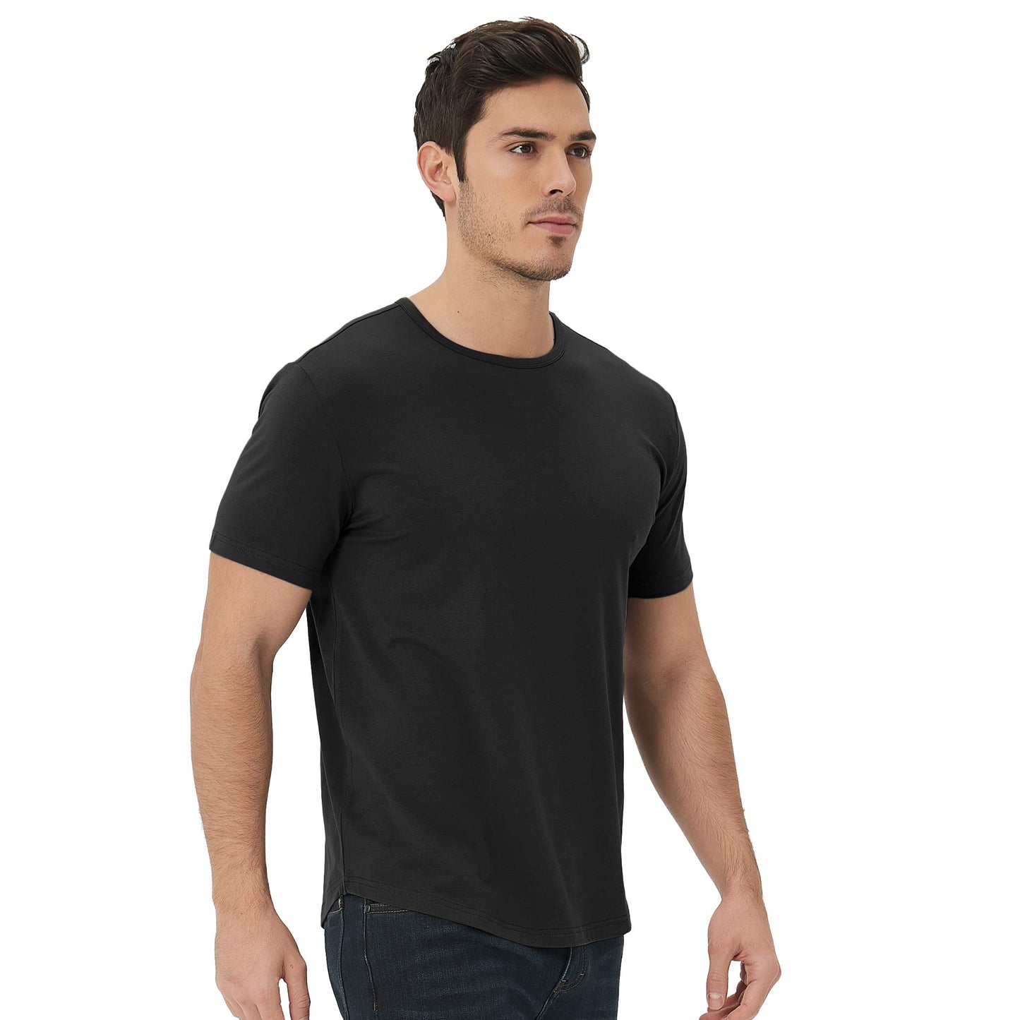 Men's Ultra Soft Bamboo Viscose T-Shirt Curve Hem Lightweight Cooling Short/Long Sleeve Casual Basic Tee Shirt