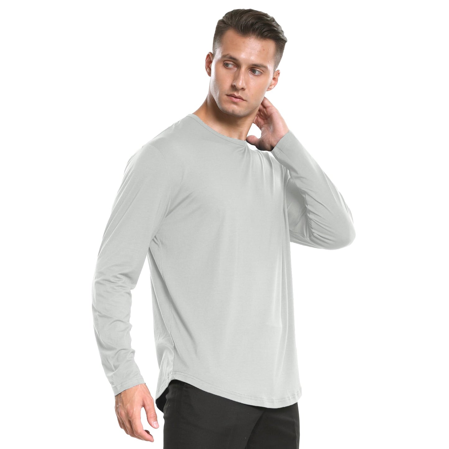 Men's Ultra Soft Bamboo Viscose T-Shirt Curve Hem Lightweight Cooling Short/Long Sleeve Casual Basic Tee Shirt