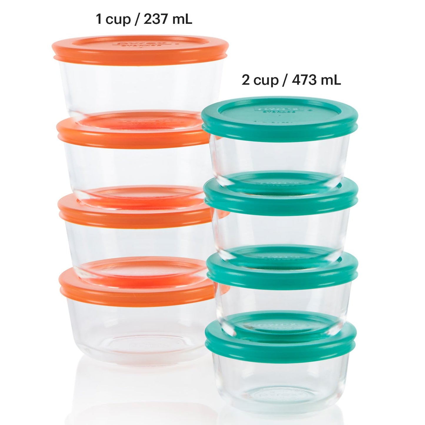 Pyrex 14-Pc Glass Food Storage Set - 7, 4, 2 & 1-Cup Round Containers with Lids - BPA-Free, Dishwasher & Microwave Safe