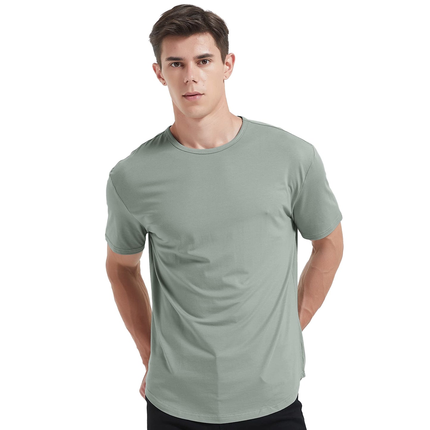 Men's Ultra Soft Bamboo Viscose T-Shirt Curve Hem Lightweight Cooling Short/Long Sleeve Casual Basic Tee Shirt